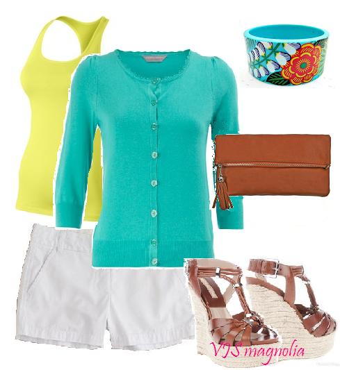 white shorts lime teal tropical